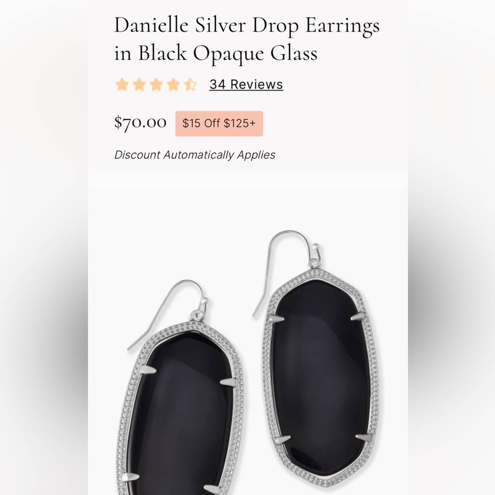 KENDRA SCOTT- Danielle Silver Drop Earrings in Black Opaque Glass